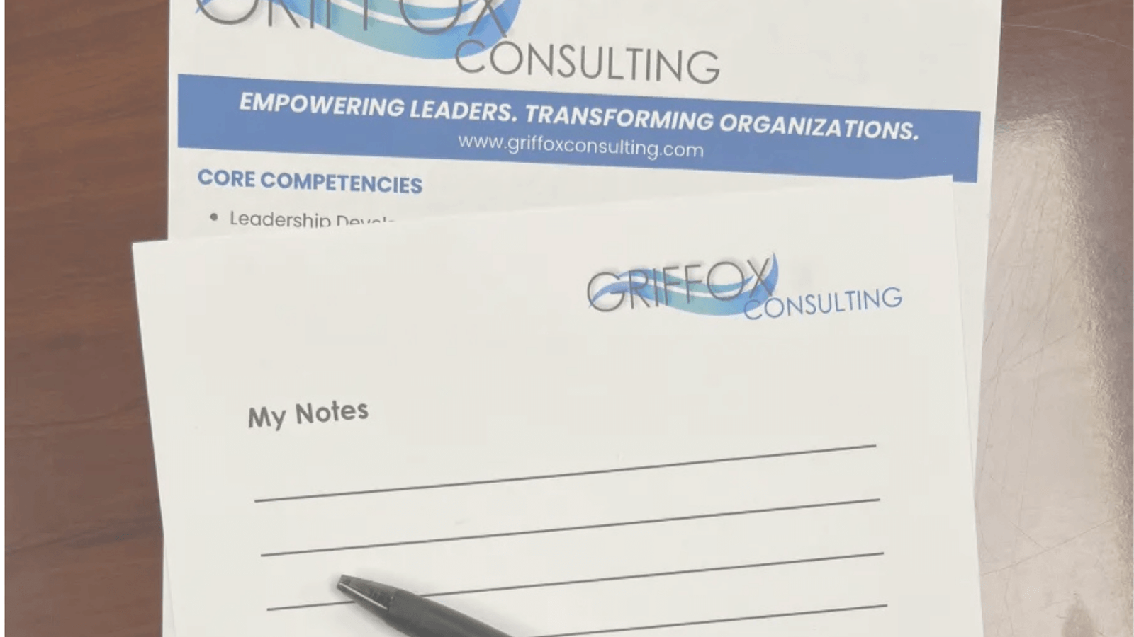 Leadership development and strategy consulting materials and facilitation notes used in GRIFFOX Consulting strategy sessions
