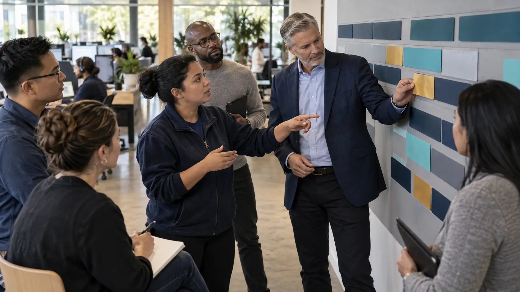 The leadership team is using adaptive leadership, reconfiguring connected initiative pathways as new operational evidence changes the organizational plan.